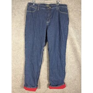 Cabelas Womens Fleece‎ Lined Denim Jeans Blue Red Fleece Size 18 Long